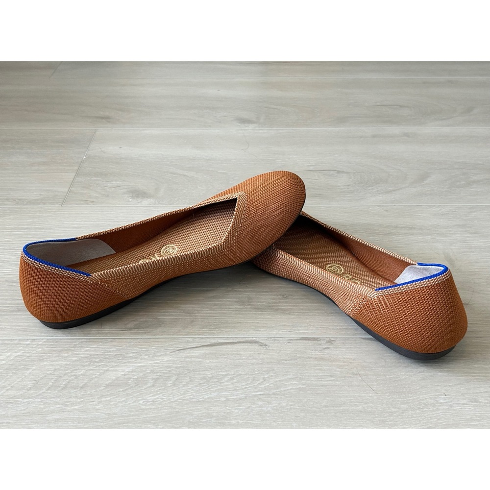Rothy's round Toe Flats Women's 9 Cognac Brown Knit Washable Slip On Shoes - Picture 5 of 9